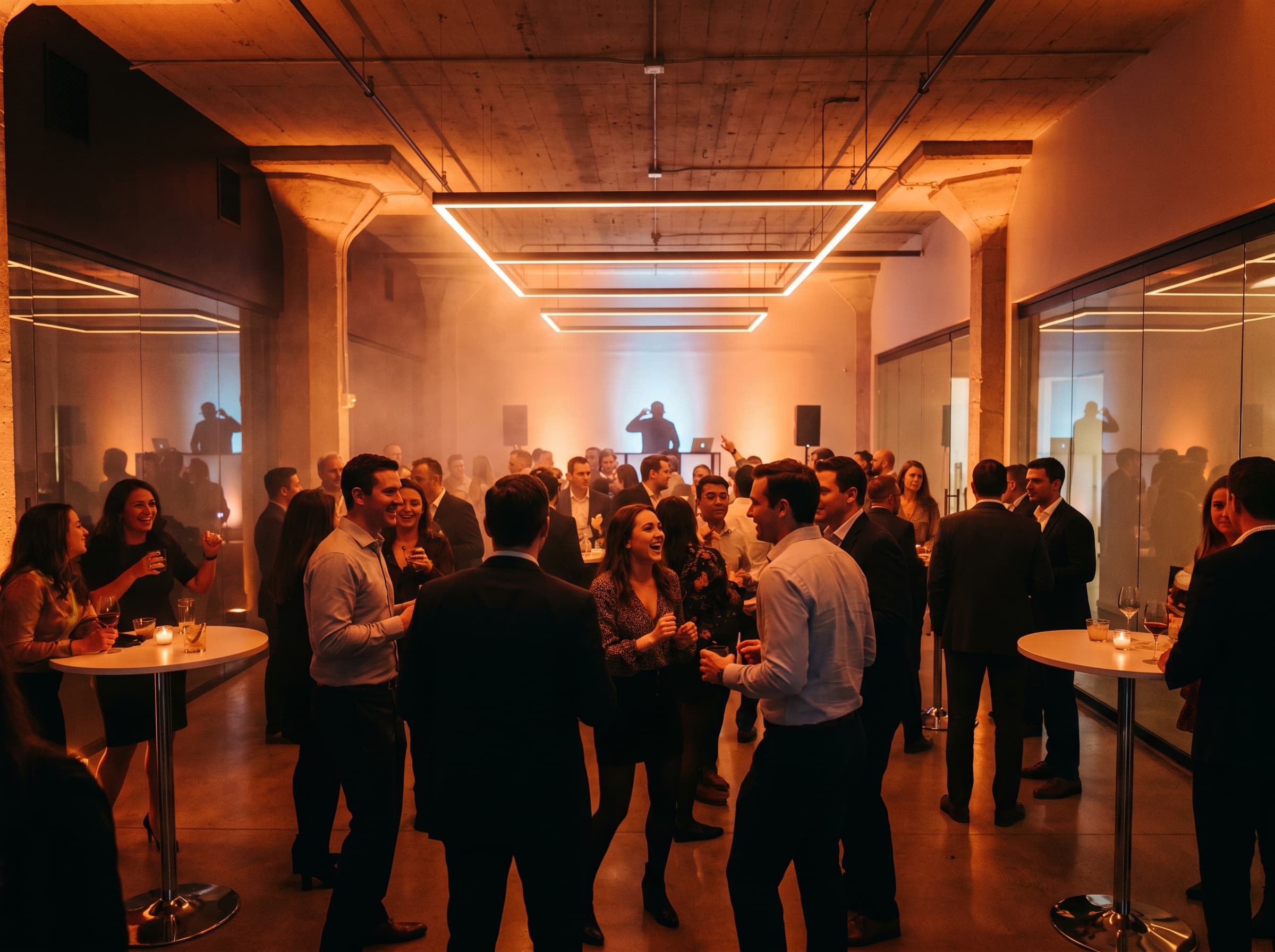 Soirée d'entreprise de fin d'année à l'ambiance lumineuse